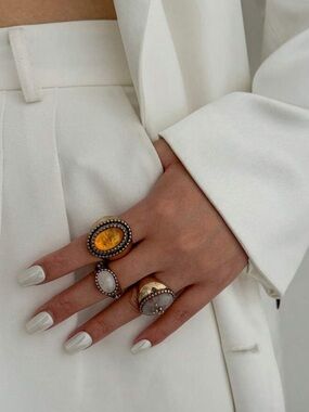 Celestine Amber Cabochon Statement Ring